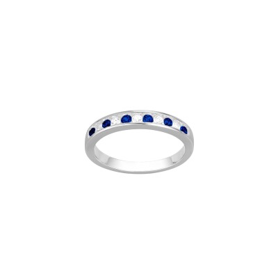 Bague en argent, oxyde coloré bleu et oxyde de zirconium