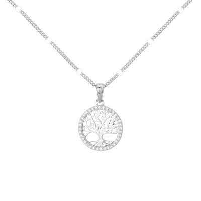 Collier en argent et oxydes de zirconium, motif arbre de vie