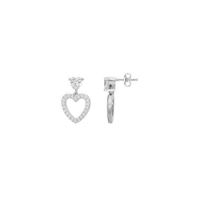 Boucles d'oreilles en argent et oxydes de zirconium, motif cœur