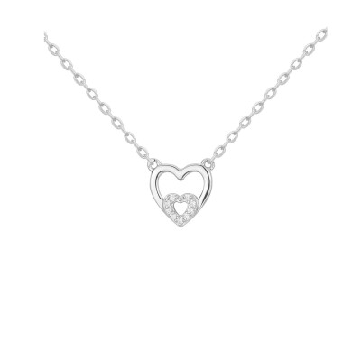 Collier en argent et oxydes de zirconium, motif cœur