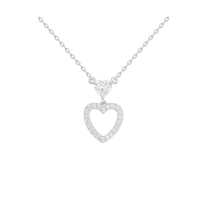 Collier en argent et oxydes de zirconium, motif cœur