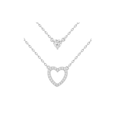 Collier en argent et oxydes de zirconium, motif cœur