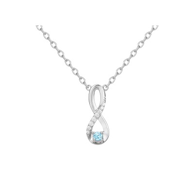 Collier en argent, spinelle synthétique bleu clair et oxyde de zirconium