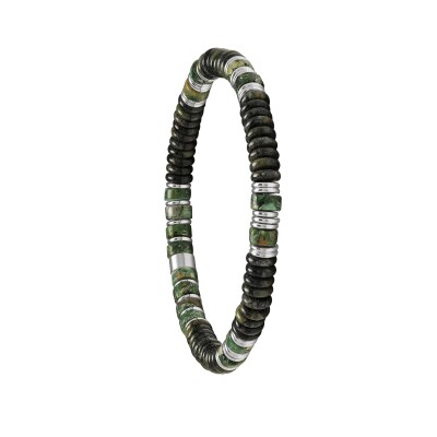Bracelet en acier, jaspe et pierre impériale verte