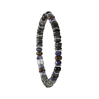 Bracelet en acier, agate noire, ilménite, sodalite, labradorite et bronzite