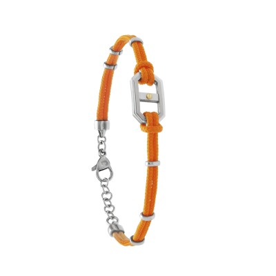 Bracelet cordon orange, acier et vis en or 18 carats