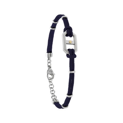 Bracelet cordon bleu, acier et vis en or 18 carats