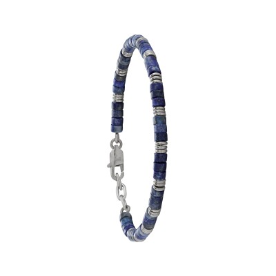 Bracelet en acier et lapis lazuli