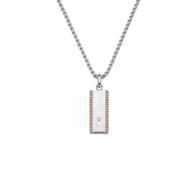 Collier en acier PVD brun et diamant de synthèse