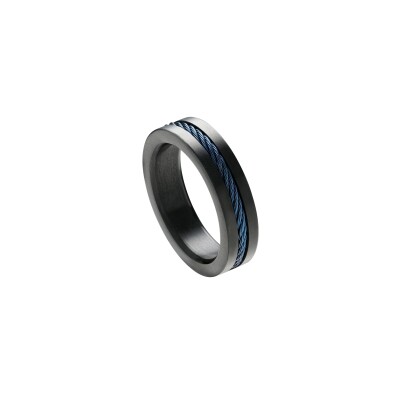 Bague en acier, câble bleu et PVD noir