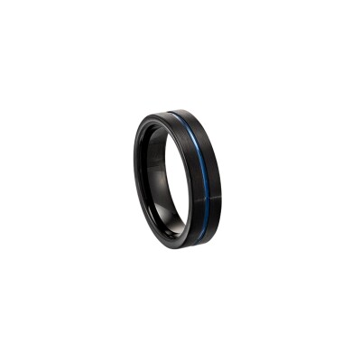 Bague en acier, pvd noir/bleu et tungstène