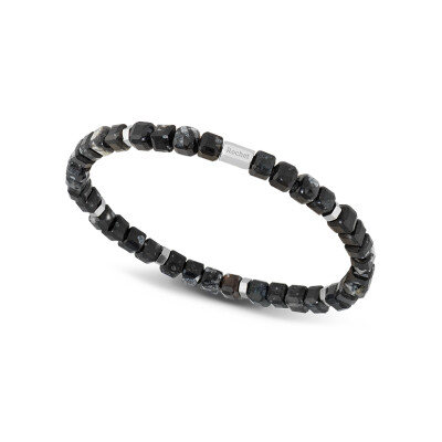 Bracelet en acier et obsidienne neige