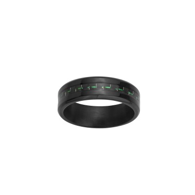 Bague en acier noirci et insert carbone fil vert