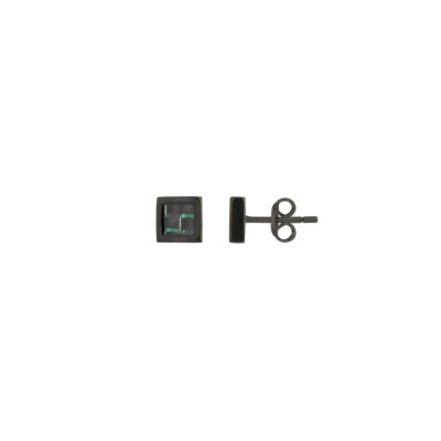 Boucles d'oreilles en acier noirci et insert carbone fil vert