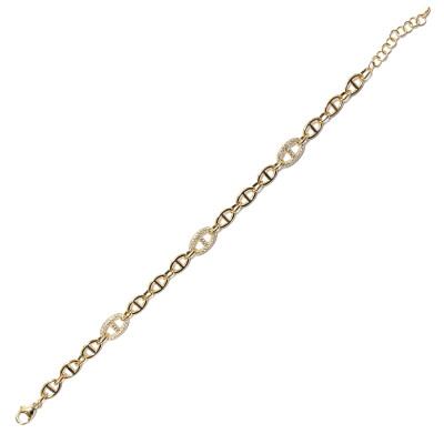 Bracelet en argent plaqué or jaune et oxydes de zirconium