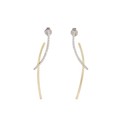 Boucles d'oreilles en argent, argent plaqué or jaune et oxydes de zirconium