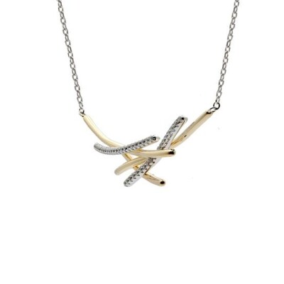 Collier en argent, argent plaqué or jaune et oxydes de zirconium