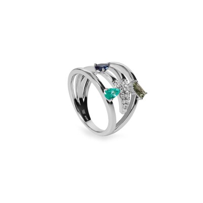 Bague en argent, oxydes de zirconium et oxydes colorés