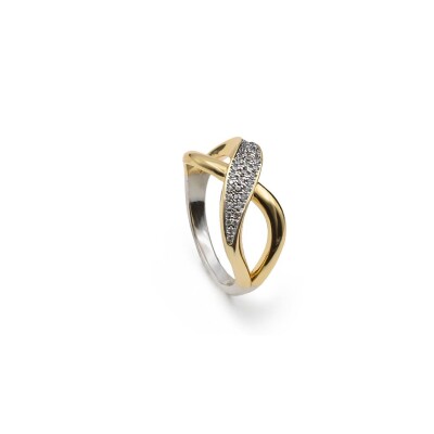 Bague en argent, argent plaqué or jaune et oxydes de zirconium