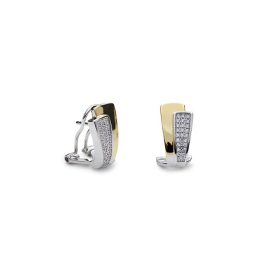 Boucles d'oreilles en argent, argent plaqué or jaune et oxydes de zirconium