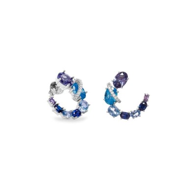 Boucles d'oreilles en argent, oxydes de zirconium et oxydes colorés