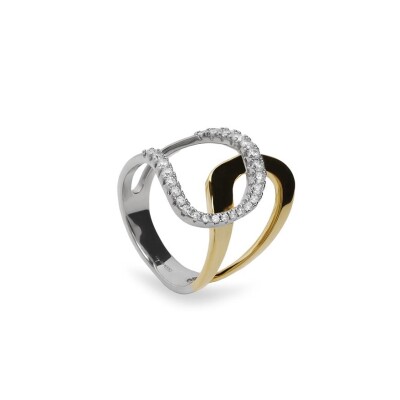 Bague en argent, argent plaqué or jaune et oxydes de zirconium