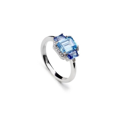 Bague en argent, oxydes de zirconium et oxydes colorés