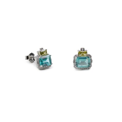 Boucles d'oreilles en argent, oxydes de zirconium et oxydes colorés