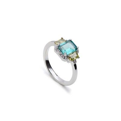 Bague en argent, oxydes de zirconium et oxydes colorés