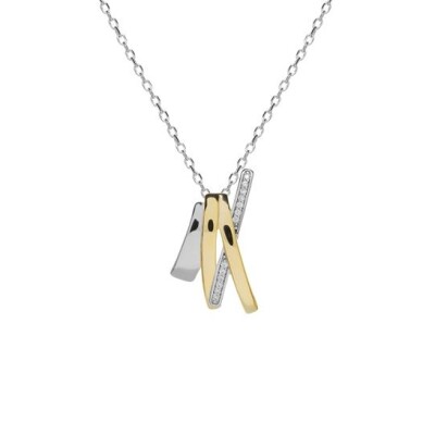 Collier en argent, argent plaqué or jaune et oxydes de zirconium