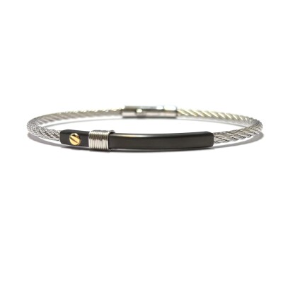 Bracelet en acier, acier noir et insert en or