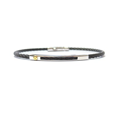 Bracelet en acier, acier noir et insert en or