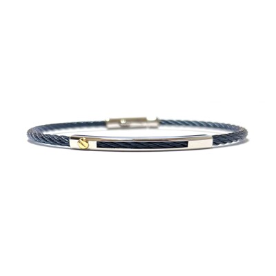 Bracelet en acier, acier bleu et insert en or