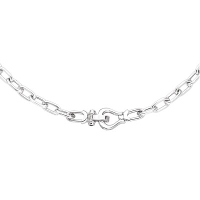 Collier en argent maille rectangle creuse menotte