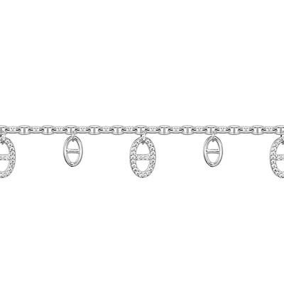 Bracelet en argent et oxydes de zirconium, pampilles maille marine
