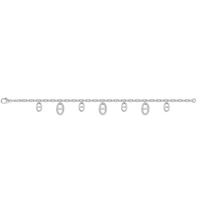 Bracelet en argent et oxydes de zirconium, pampilles maille marine