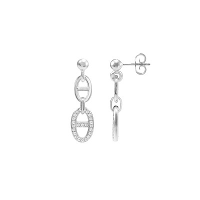 Boucles d'oreilles en argent et oxydes de zirconium, maille marine