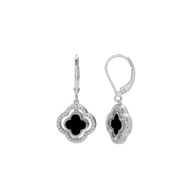 Boucles d'oreilles réversibles Charles Garnier en argent, oxyde de zirconium, nacre et onyx