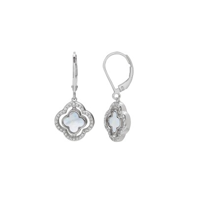 Boucles d'oreilles réversibles Charles Garnier en argent, oxyde de zirconium, nacre et onyx