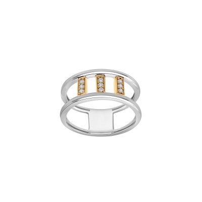 Bague en argent, or jaune et oxyde de zirconium