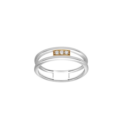 Bague en argent, or jaune et oxyde de zirconium