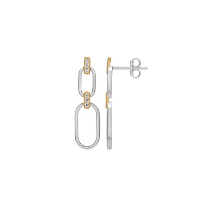 Boucles d'oreilles en argent, or jaune, et oxydes de zirconium
