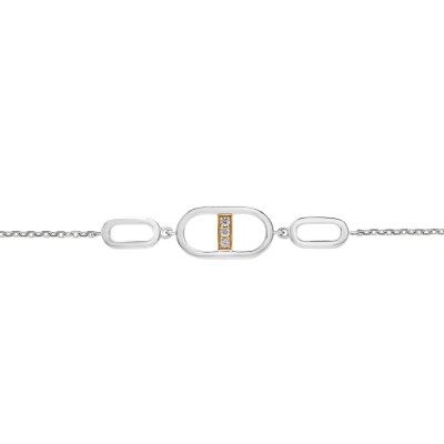 Bracelet en argent, or jaune et oxyde de zirconium, 18cm