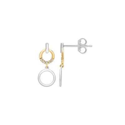 Boucles d'oreilles en argent, or jaune et oxyde de zirconium