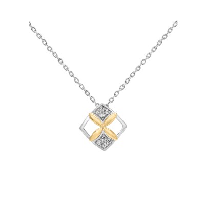 Collier pétale en argent, or jaune et oxyde de zirconium, 45cm