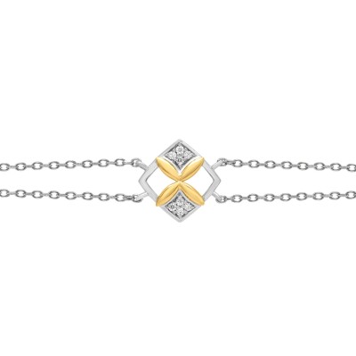 Bracelet fleur en argent, or jaune et oxyde de zirconium, 18cm