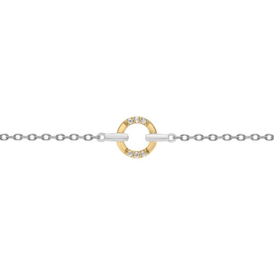 Bracelet en argent, or jaune et oxyde de zirconium, 18cm