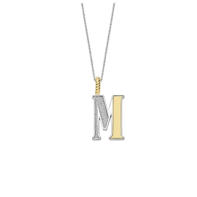 Collier Ti Sento Lettre M en argent doré et oxyde de zirconium