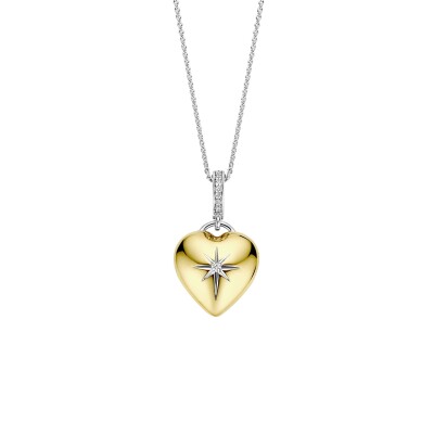 Collier Ti Sento en argent doré et oxyde de zirconium, motif cœur