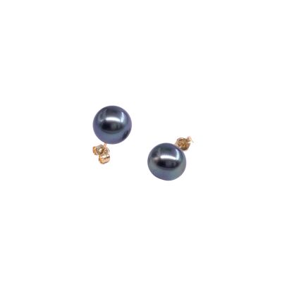 Boucles d'oreilles en or jaune et perles de Tahiti (diamètre 9/9.5 mm)